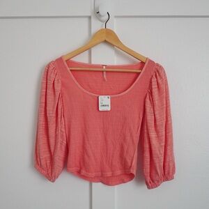 Free People Puff Sleeve Scoop Neck Pink Top